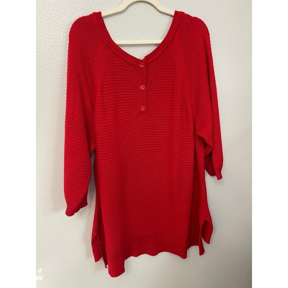 Lane Bryant Plus Red Knit Scoop Neck 3/4 Sleeve Tunic Sweater Size 22/24 ❤️ - Picture 6 of 9